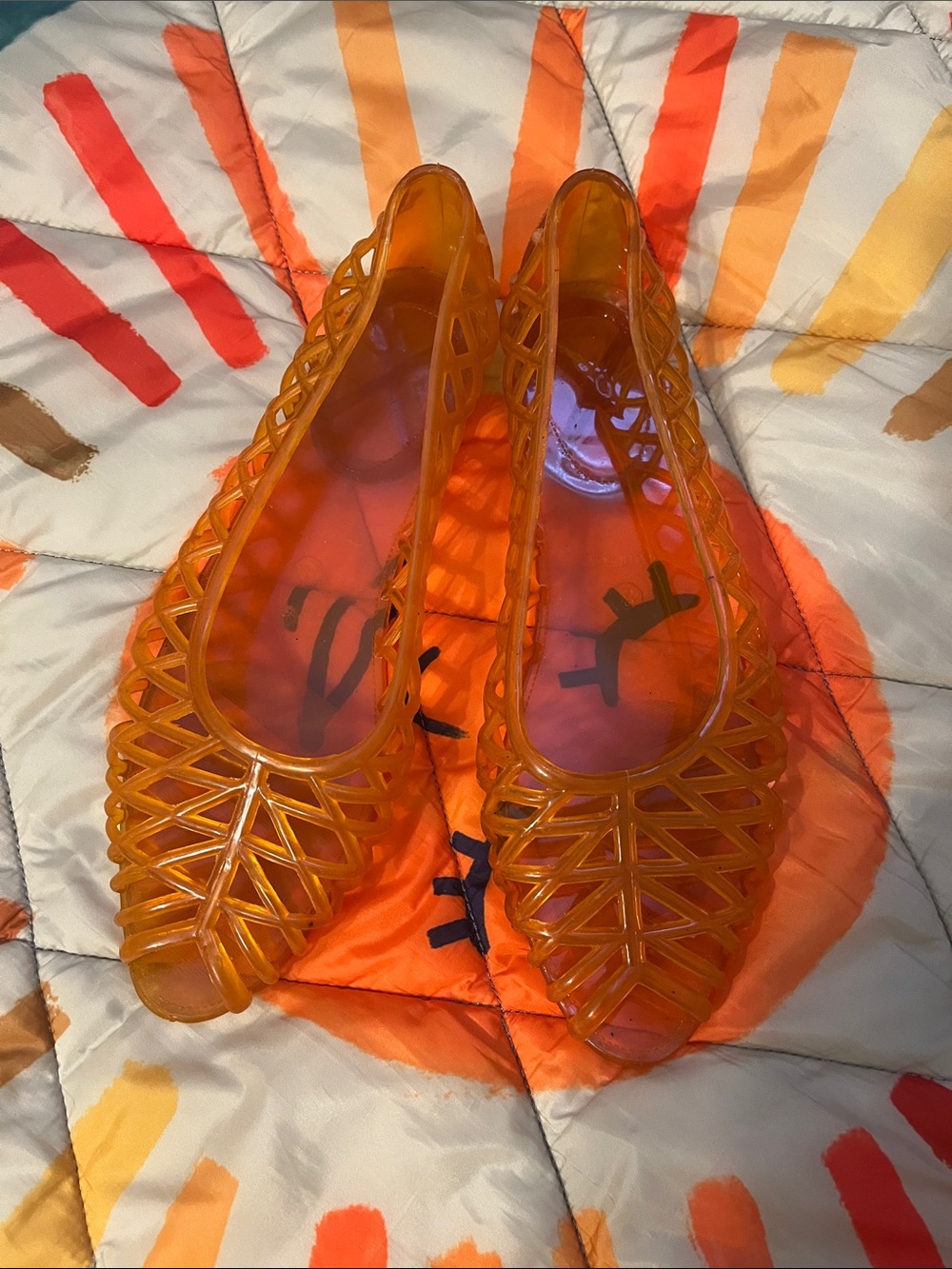 American Apparel Orange Jelly Lattice Flats Made in 🇺🇸